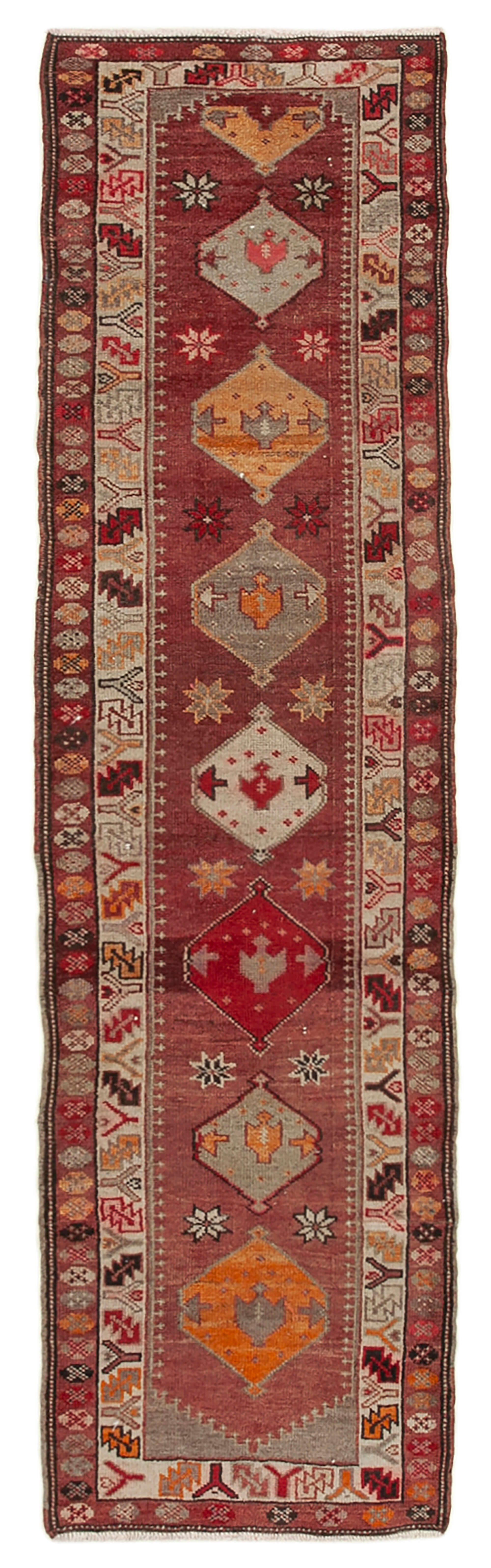 Hand-knotted antique turkish red runner rug 85 cm x 337 cm