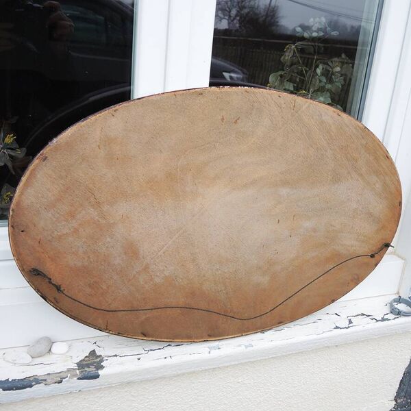 Ancien Miroir Biseauté Oval avec Cadre en Bois