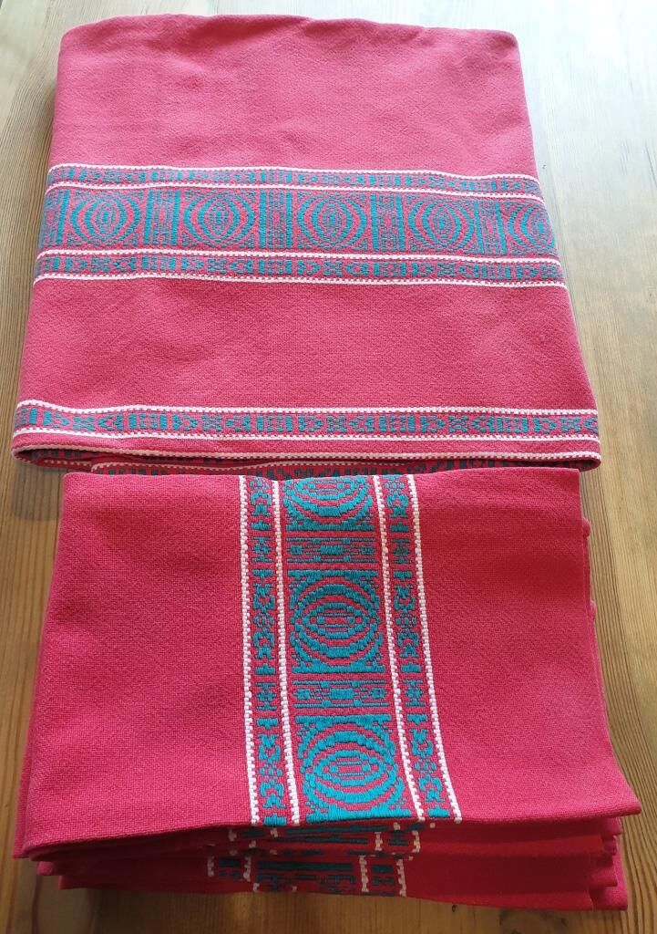 Vintage Basque tablecloth vermilion 170X140 and 5 towels