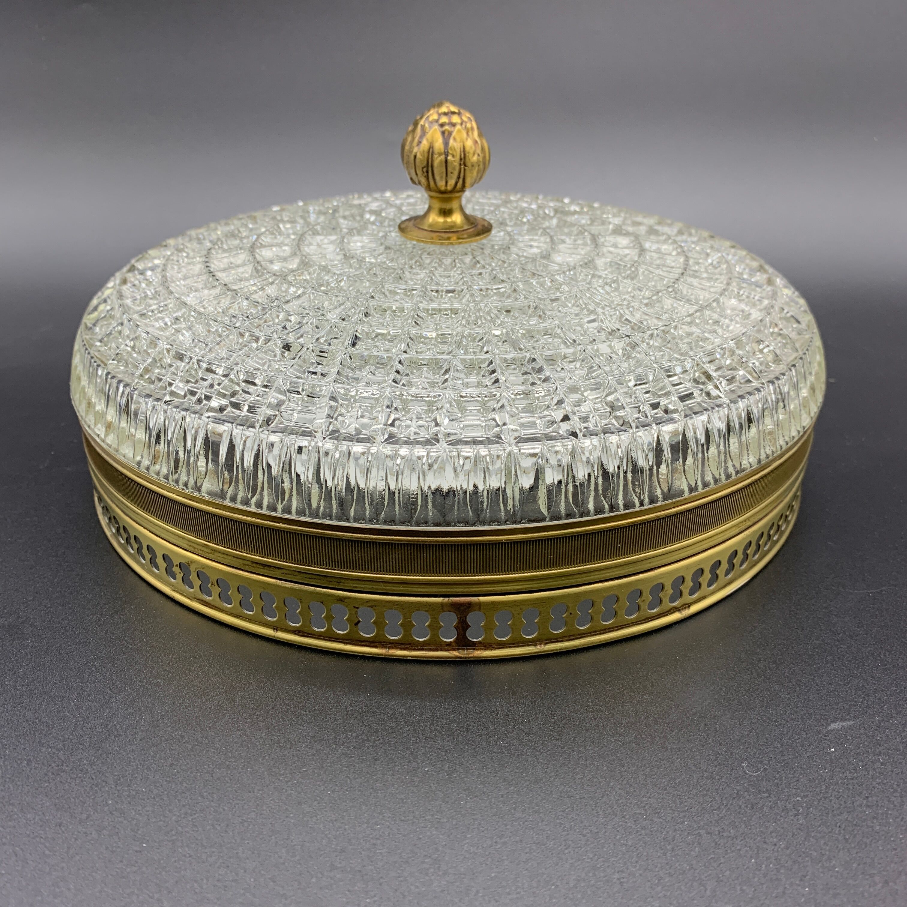 Old ceiling lamp gilded metal and crystal Lucien Gau