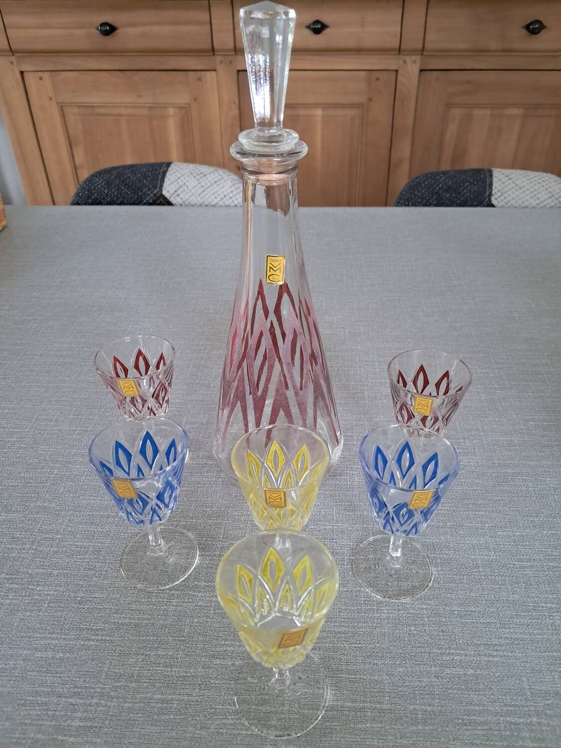New carafe and glasses set, Champagne glassware from Reims, 1950s