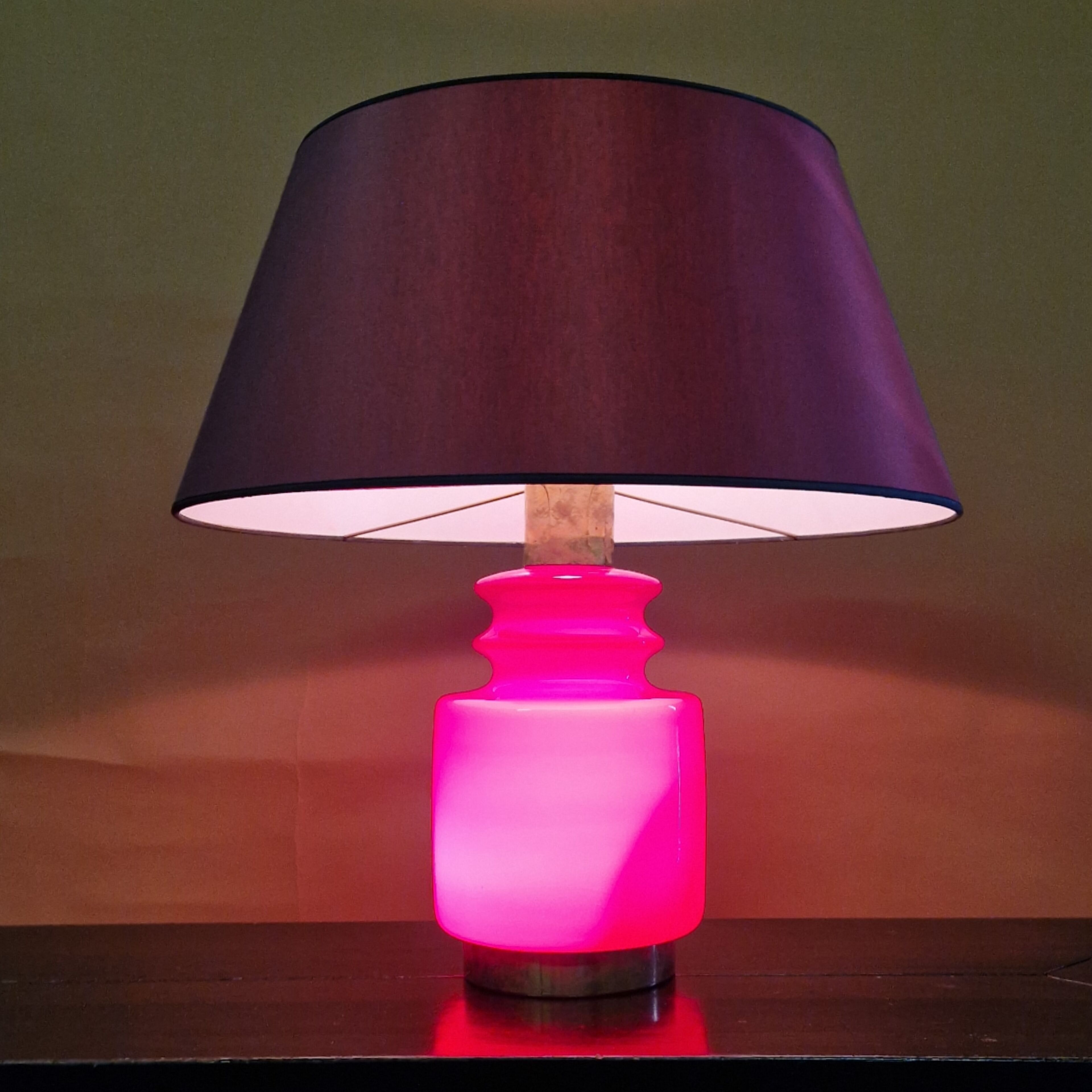 Red illuminated opaline glass table lamp by Peill and Puzzler, Germany 1960s
