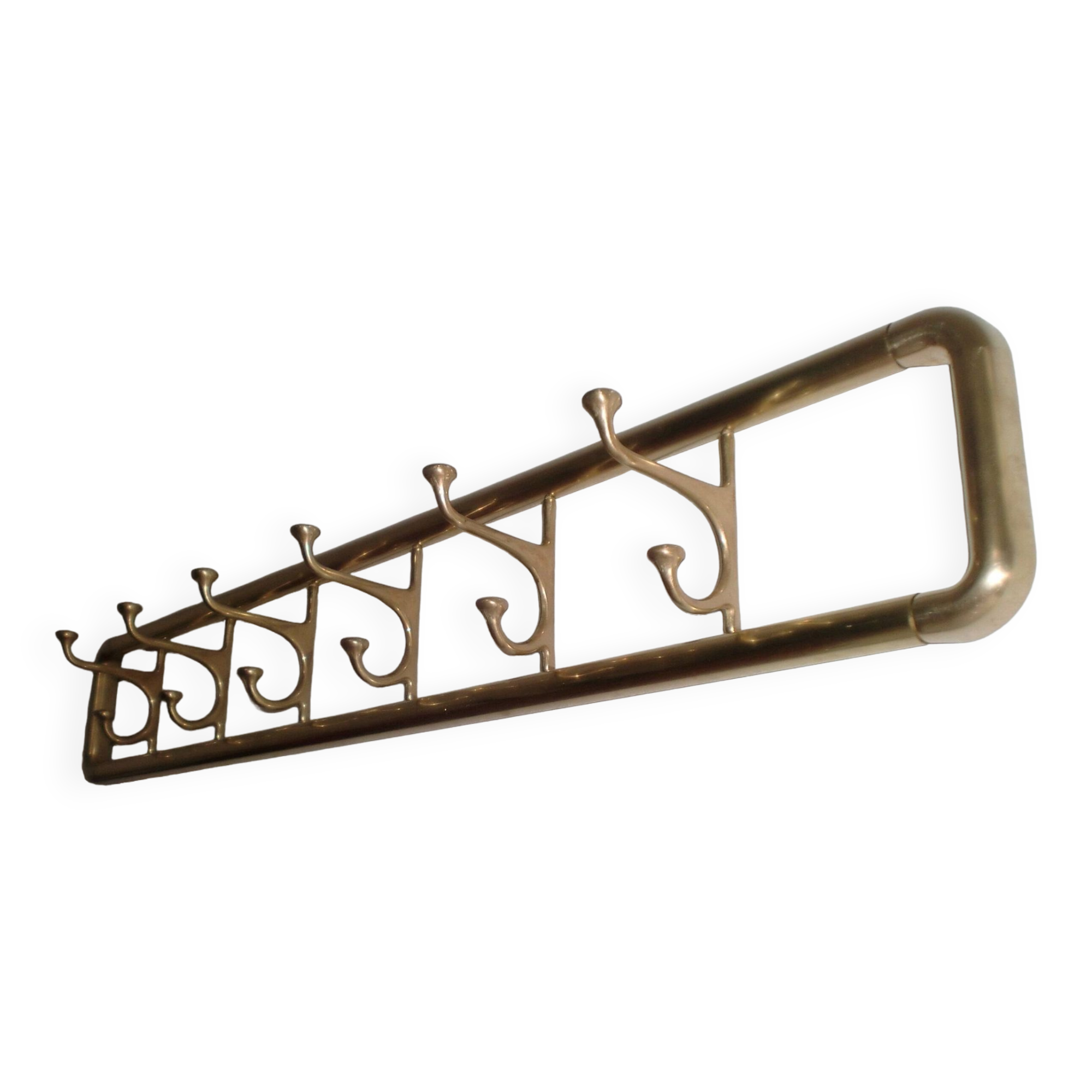 86cm art-deco brass coat rack with 6 folding hooks, austria, 1930s