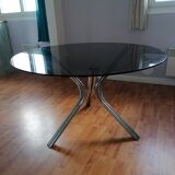 Space Age 1970s chrome and glass round table