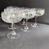 6 ½ crystal guilloché champagne glasses – Art nouveau