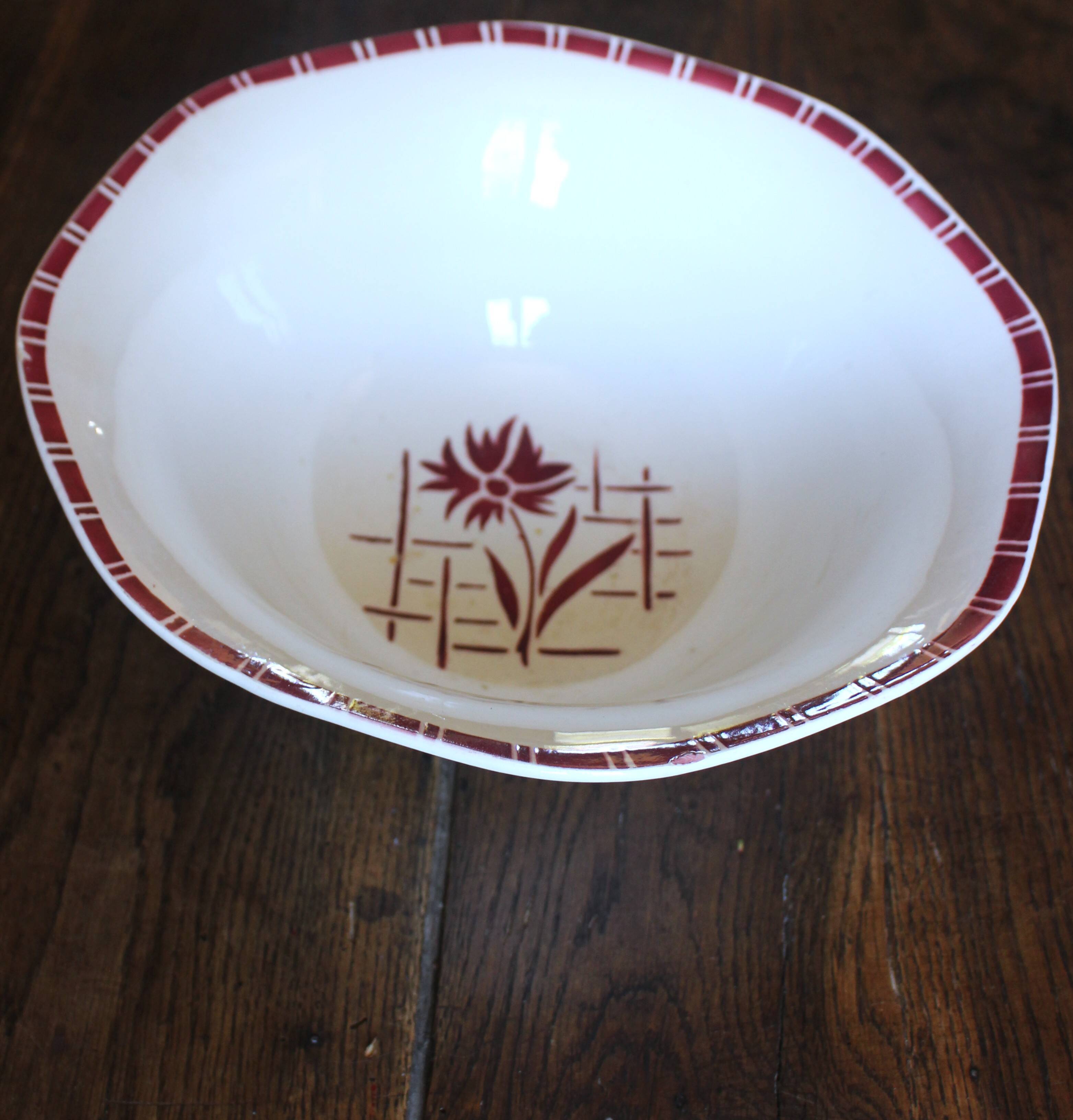 Saladier Sylvia Digoin Sarreguemines fleur rouge Art Deco