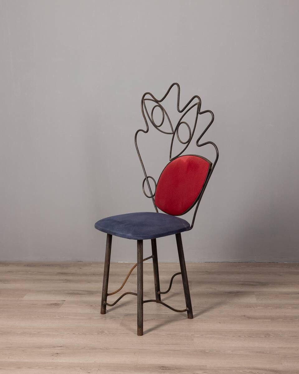 Chaise sculpture vintage années 70 en fer et tissu design italien