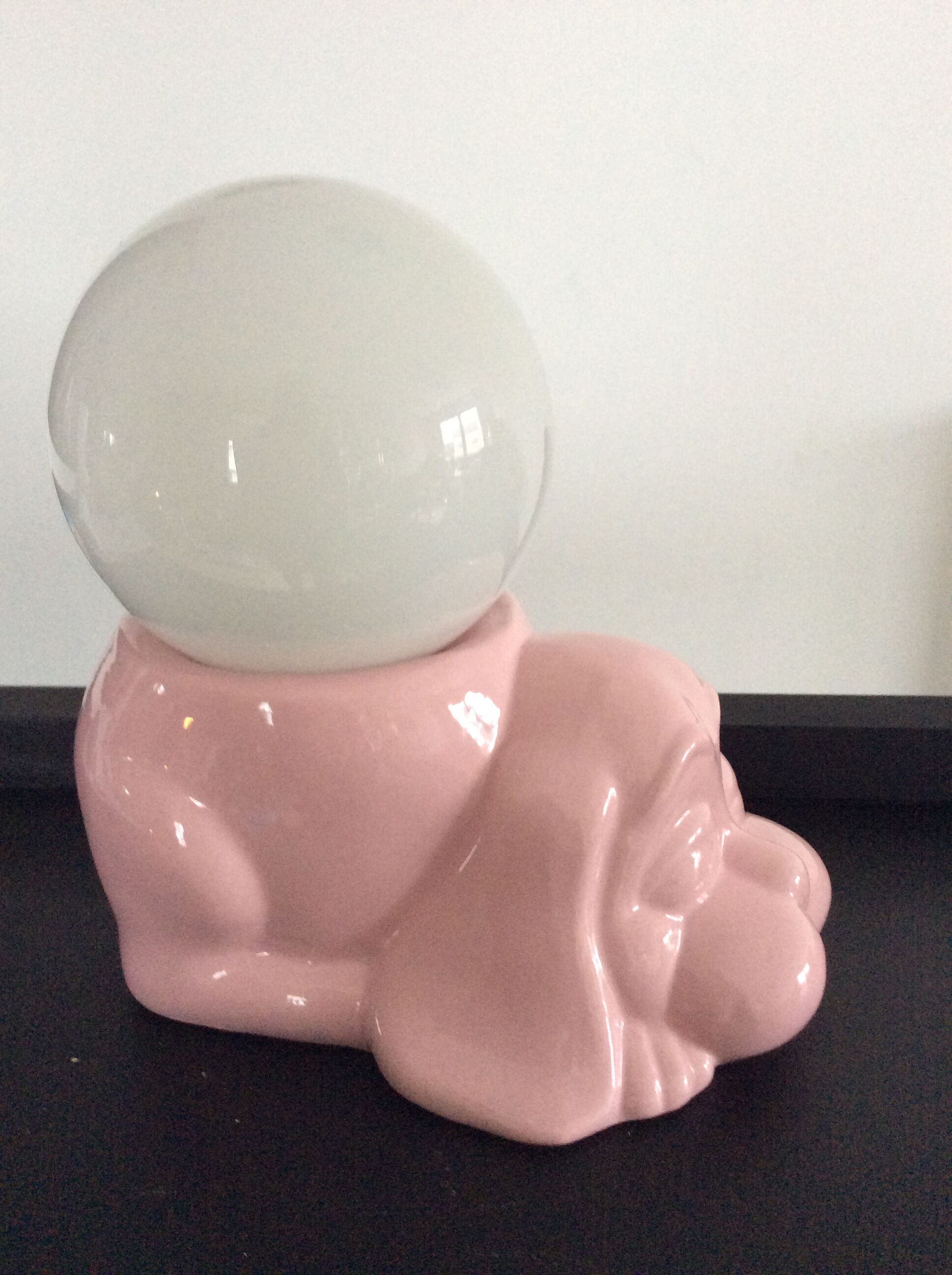 Vintage lamp dog ceramic opal globe 70s-80s