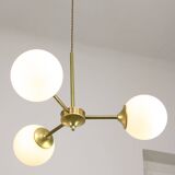 Italian Mid century Modern Chandelier in Brass and Opaline Glass, 1960s