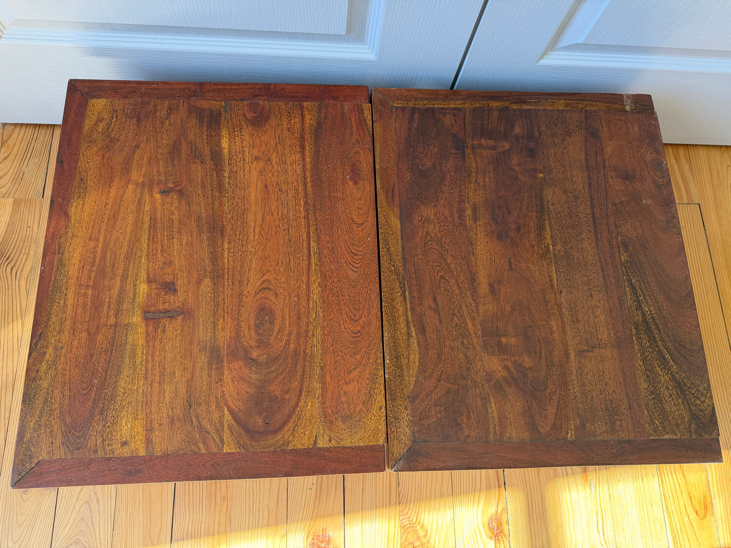 Pair of solid wood coffee tables – rustic / wabi-sabi style (1950-198)