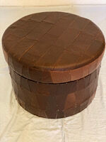 Leather patchwork foot stool and 2 pillows