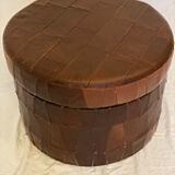 Leather patchwork foot stool and 2 pillows