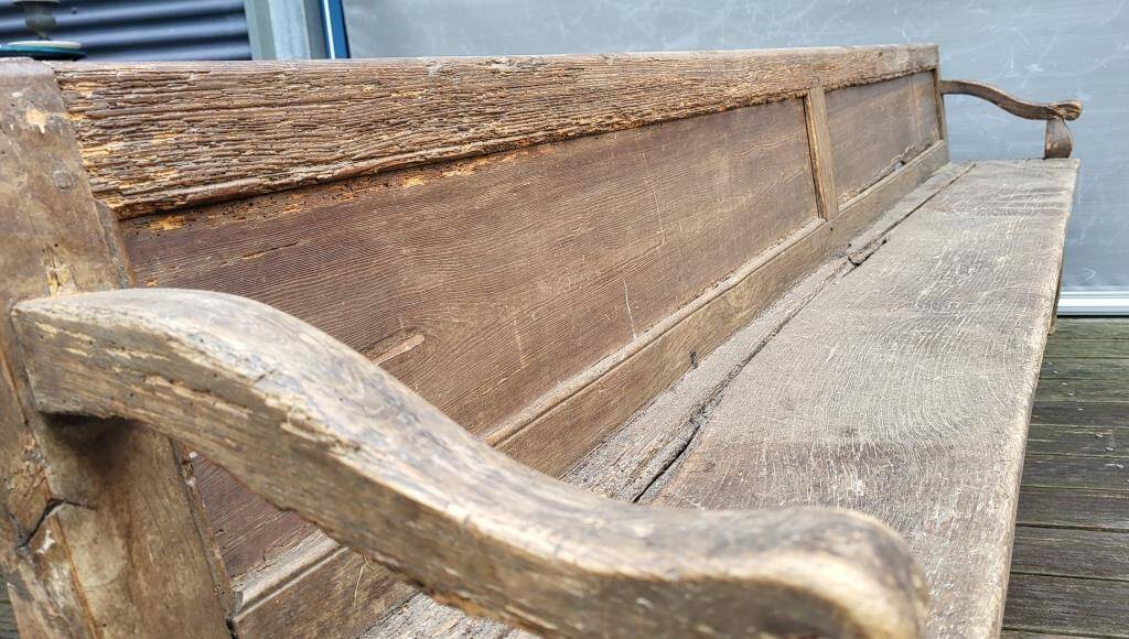 19th-century church pew, 245 cm long