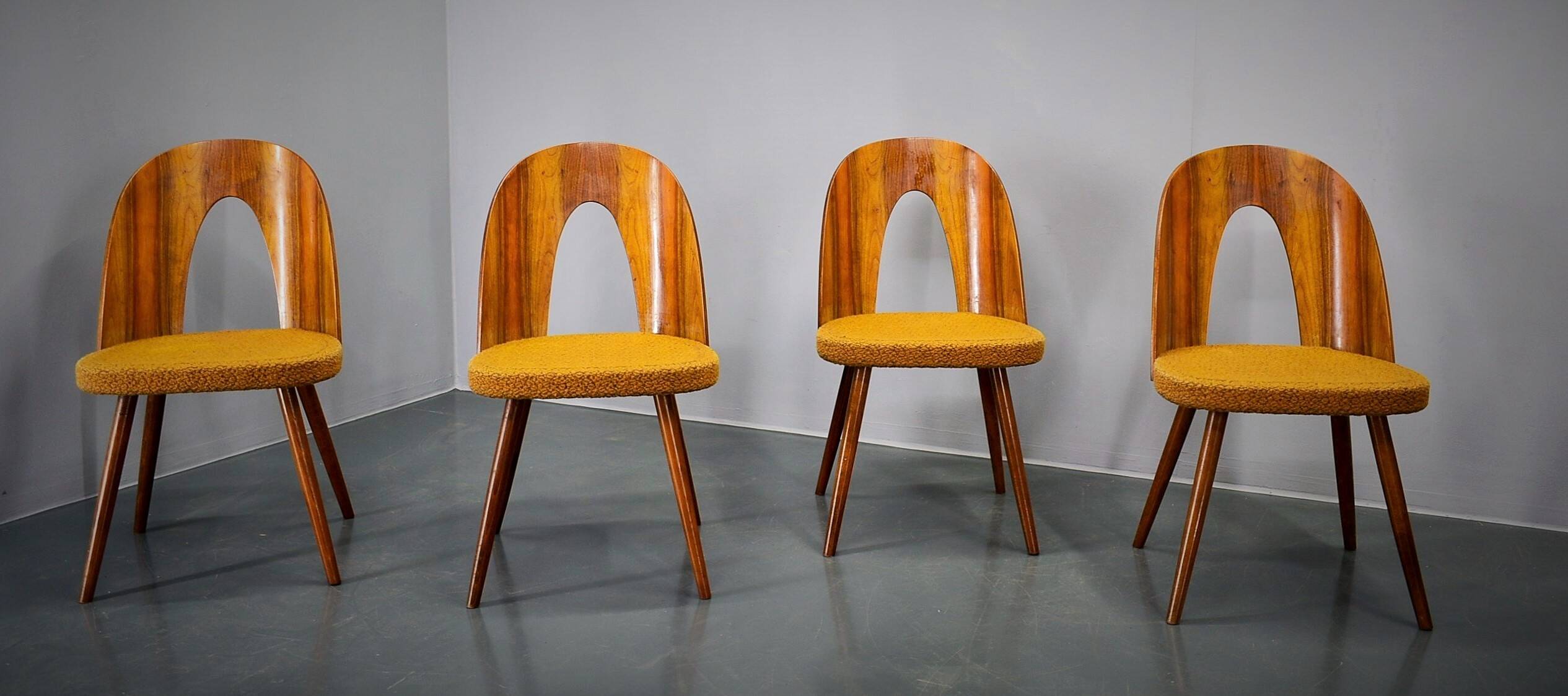 1960s Antonin Suman set of four dining chairs in walnut finish, Czechoslovakia