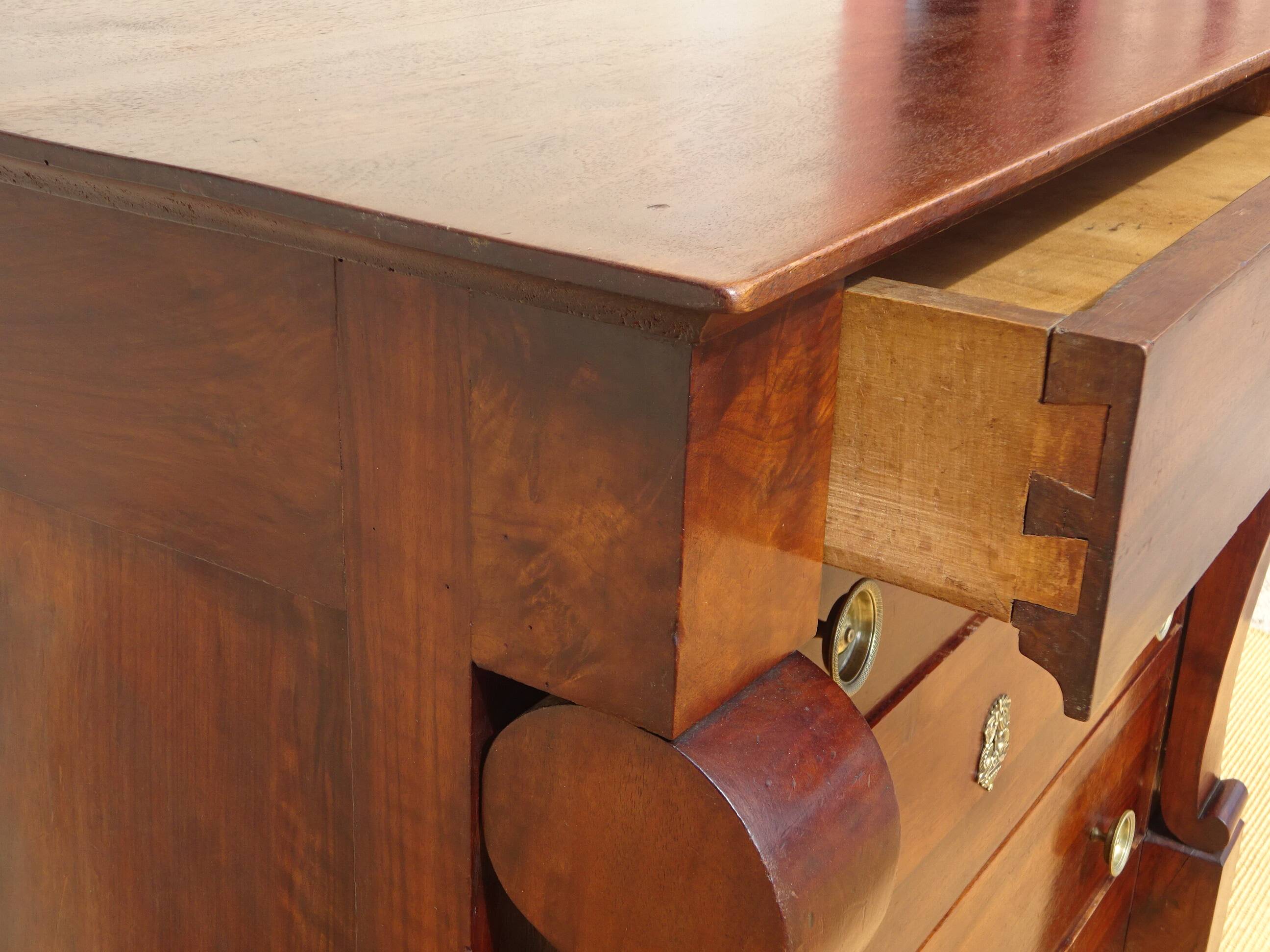 Antique solid walnut chest of drawers with scrolls