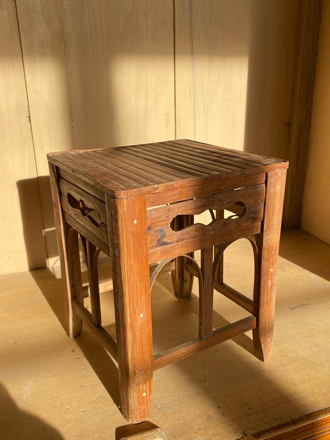 Vintage bamboo stool or side table – Handmade mid-