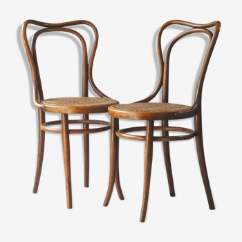 2 chaises bistrot de Kohn vers 1900 cannées