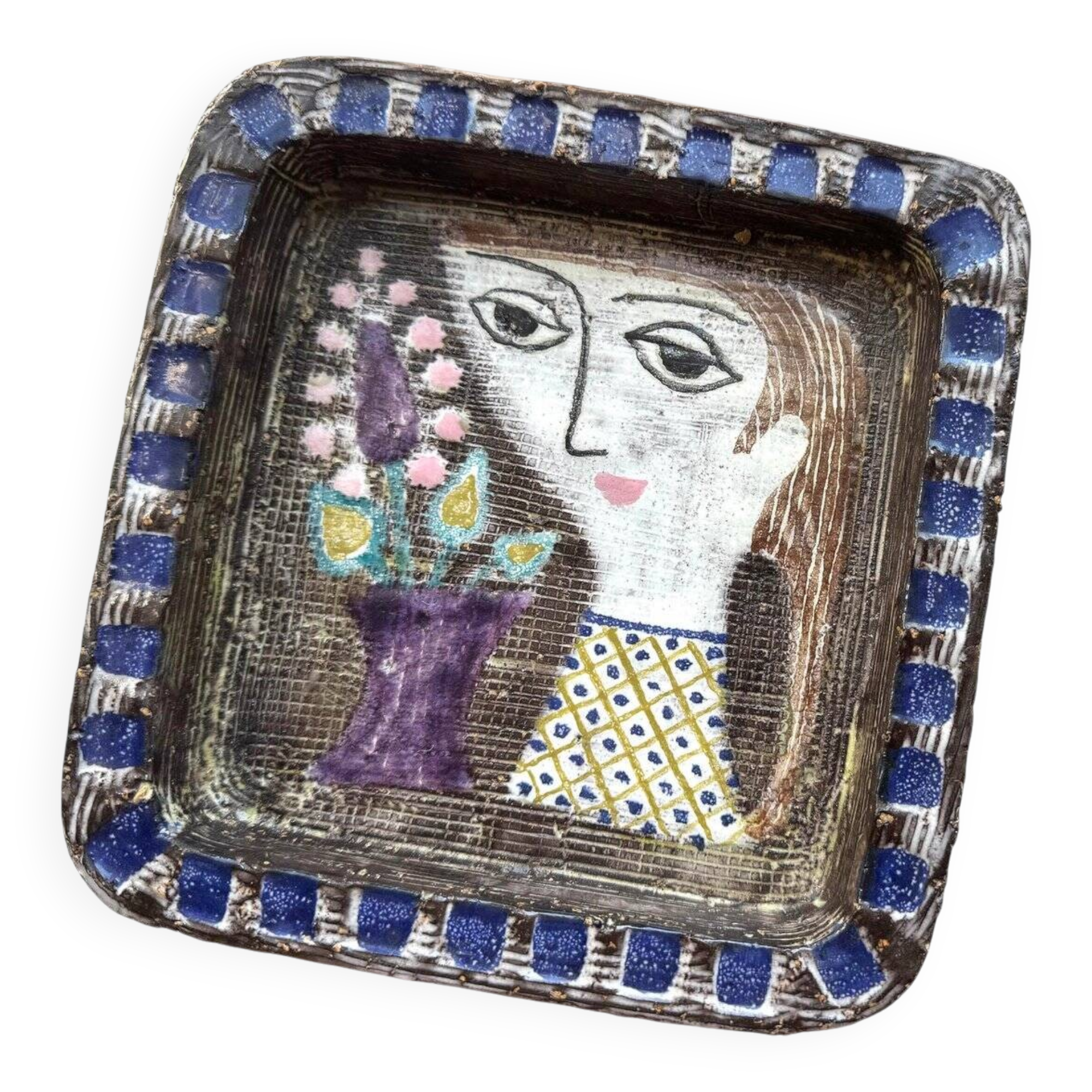 Face illustration ceramic bowl by Mari Simmulson for Upsala Ekeby, Sweden, 1960s