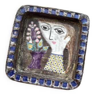 Face illustration ceramic bowl by Mari Simmulson for Upsala Ekeby, Sweden, 1960s