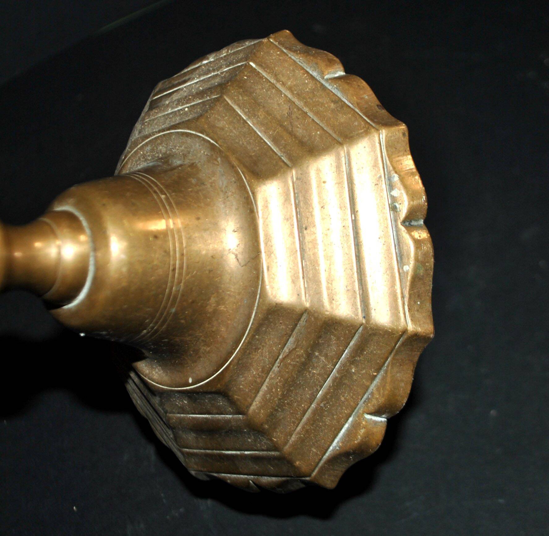 Antique bronze candlestick 18th century octagonal carved chandelier Louis XIV 23.5 cm