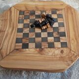 Rustic chess game 13 ", medium size, chessboard with 32 pieces, olive wood game with shooting