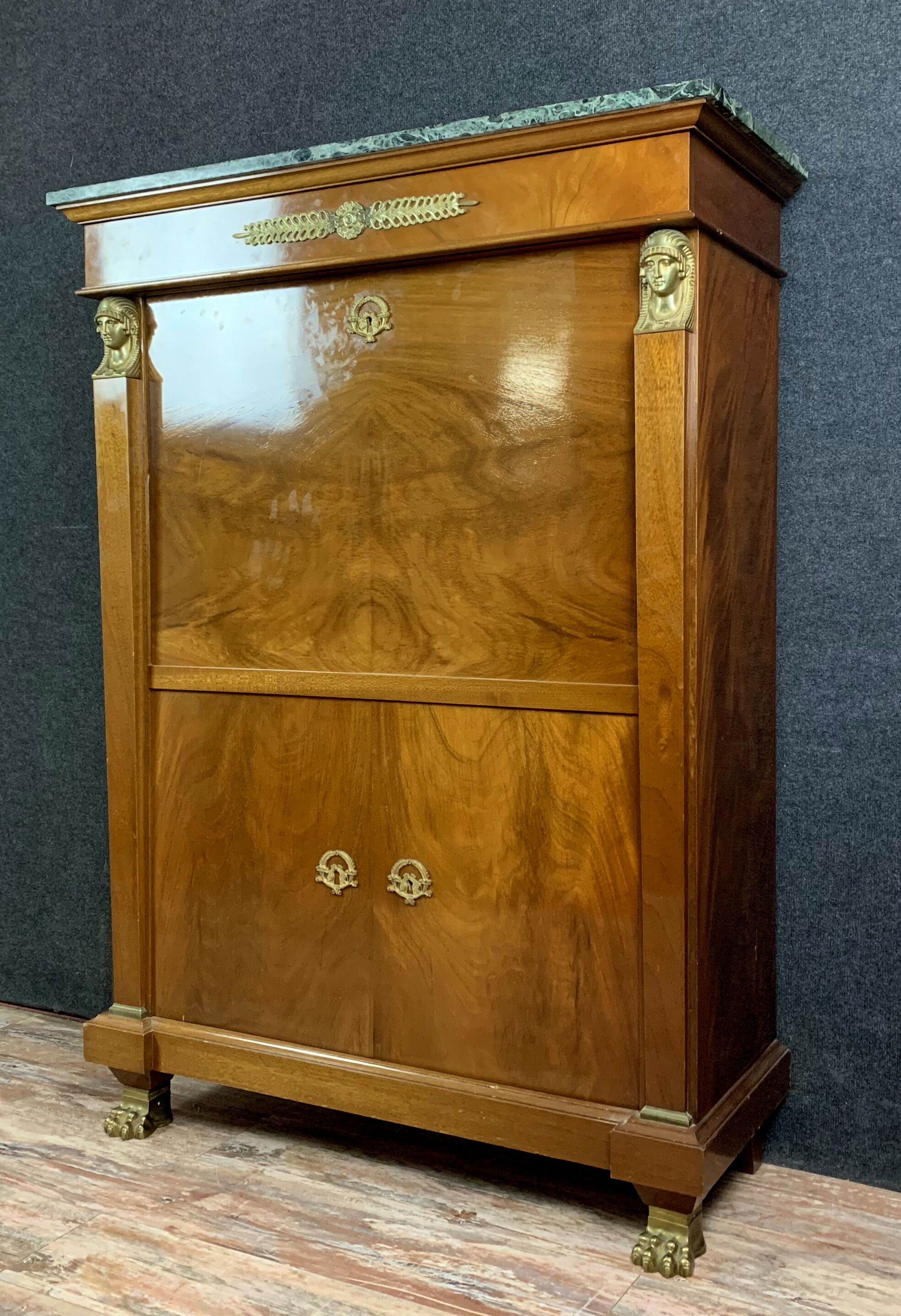 Parisian secretary Empire mahogany cariatides in gilded bronze
