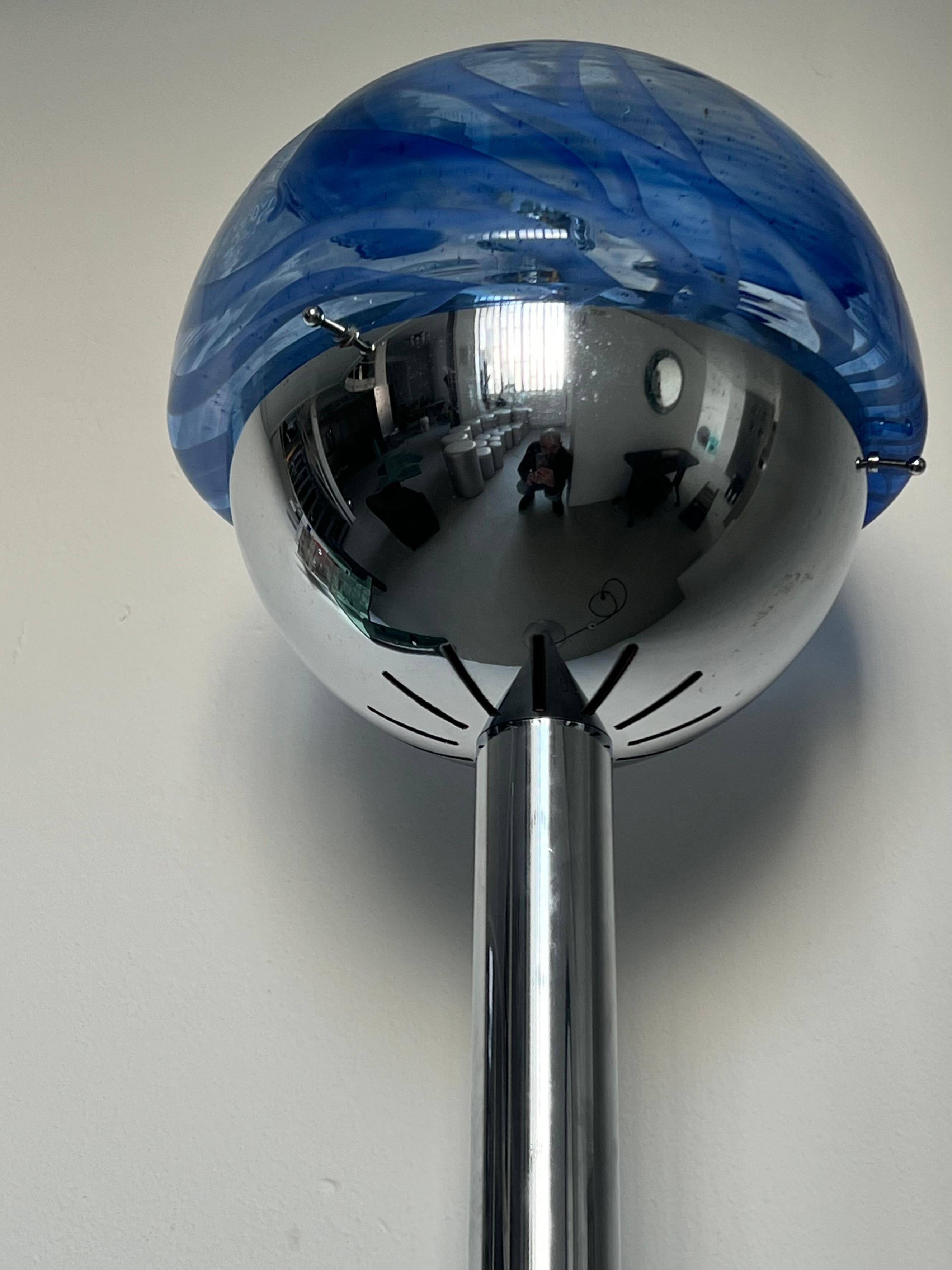 Chromed Floor Lamp from the 1960s, Made in Italy, Blue and white murano glass