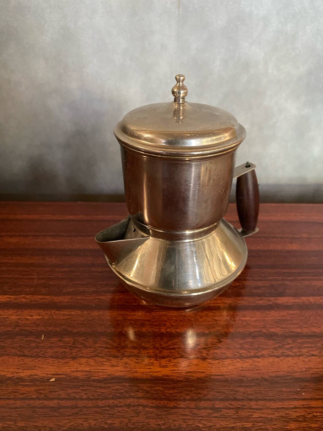 Antique TASSUNIC Teapot Silver Metal + Wooden Handle United France Vintage