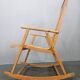 Rare Midcentury Wood and Rattan Rocking Chair, Denmark, 1960s