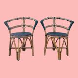Pair of bistro chairs in bamboo and two-tone weaving