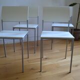 Set of 4 vintage metal and wood chairs from the 1990s.