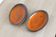 Set of 2 ceramic aperitif cups Niedervillers Calut, mid century, orange flowers