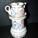 Tisanière ancienne en porcelaine de Paris veilleuse Théière à infusion fleurie peint main 19e s.