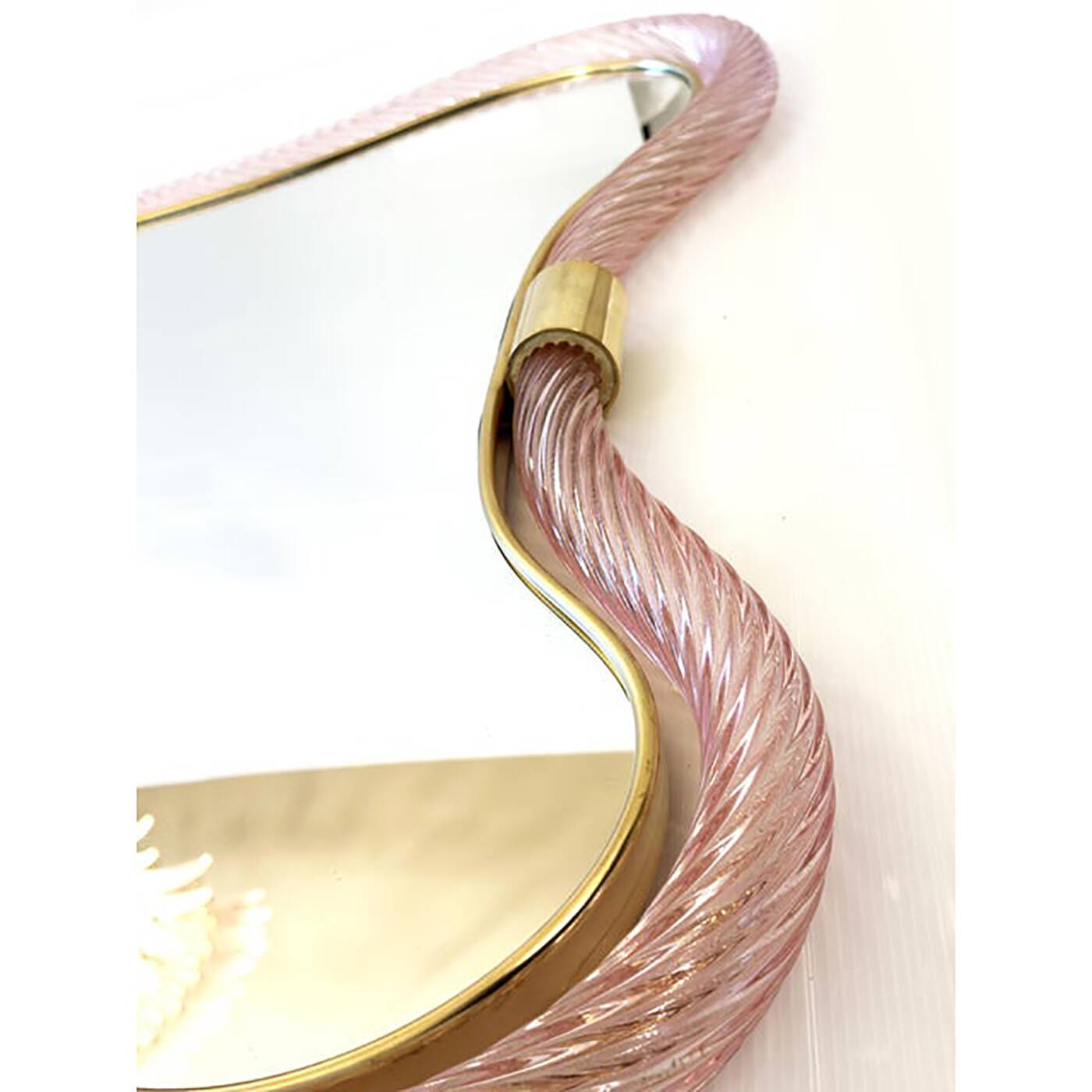 Scenographic Pink and Gold Mirror With Torchon Glass