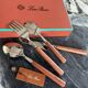 Loro Piana 4-piece mahogany knife and fork set