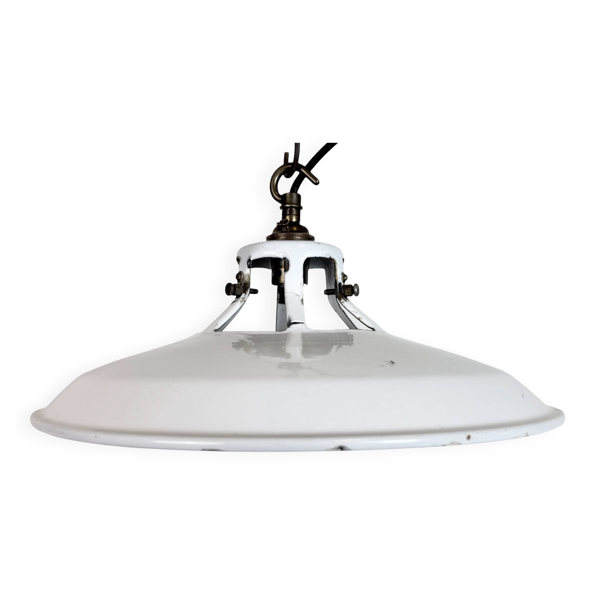 Industrial White Enamel Factory Pendant Lamp, 1960s