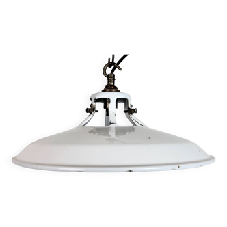Industrial White Enamel Factory Pendant Lamp, 1960s