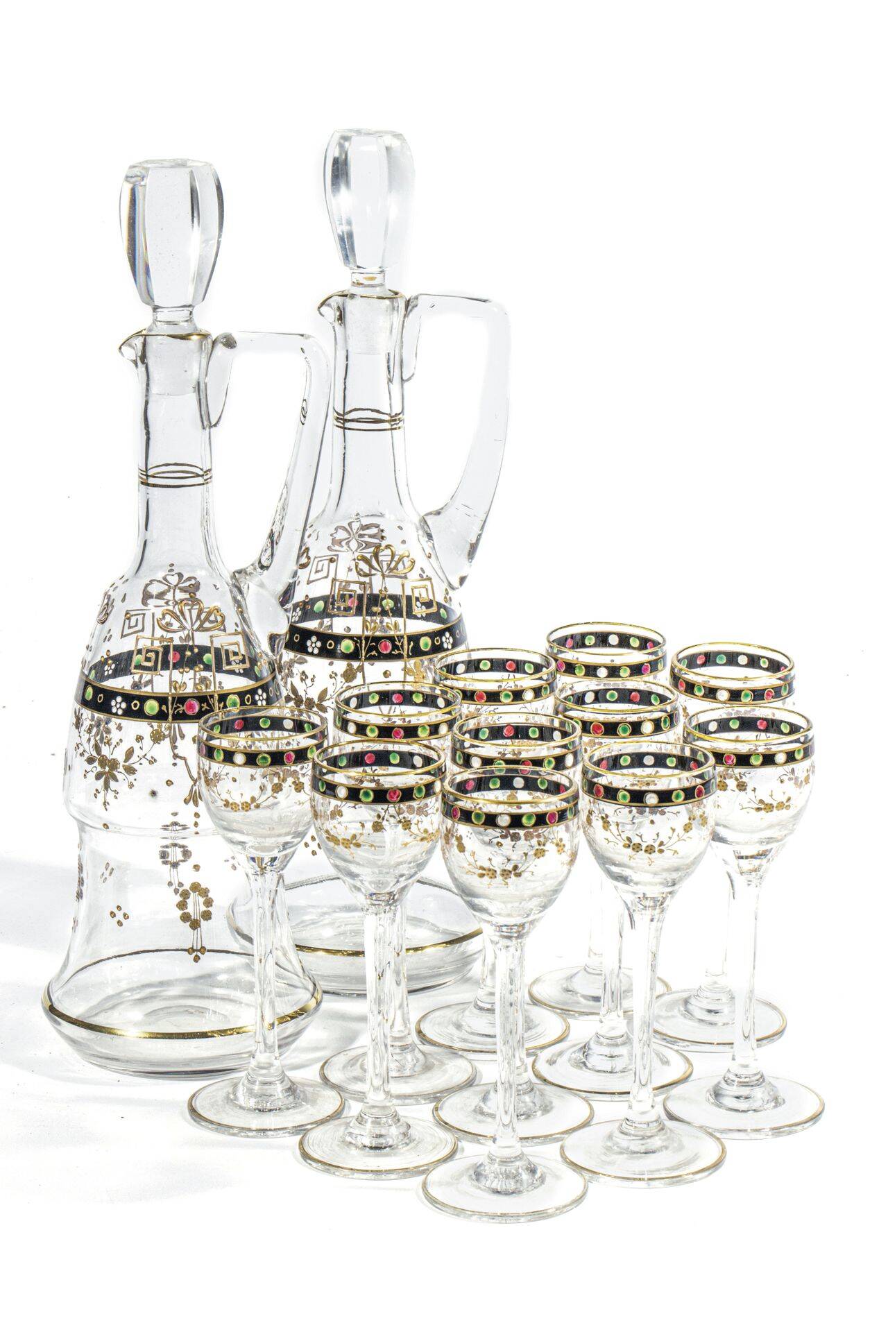 10-piece enameled crystal liqueur set
