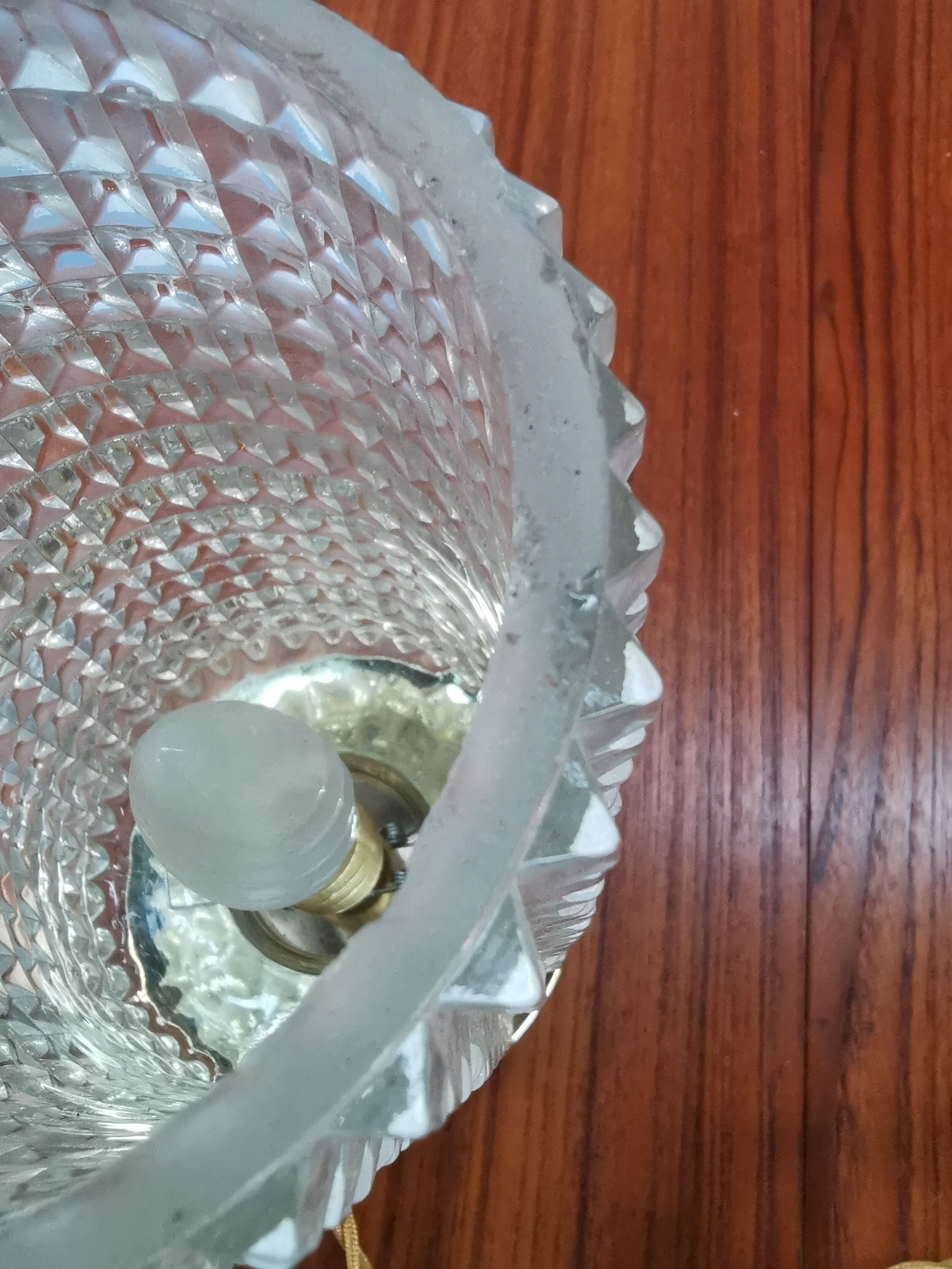 Table lamp with pressed glass globe