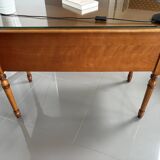 Vintage desk in solid beech stained cherry with glass top