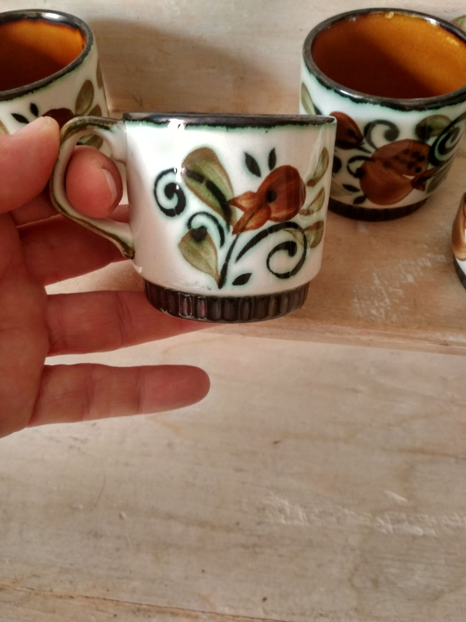 Set of 4 tea or coffee cups, Boch ceramic, Argenteuil series from the 60s