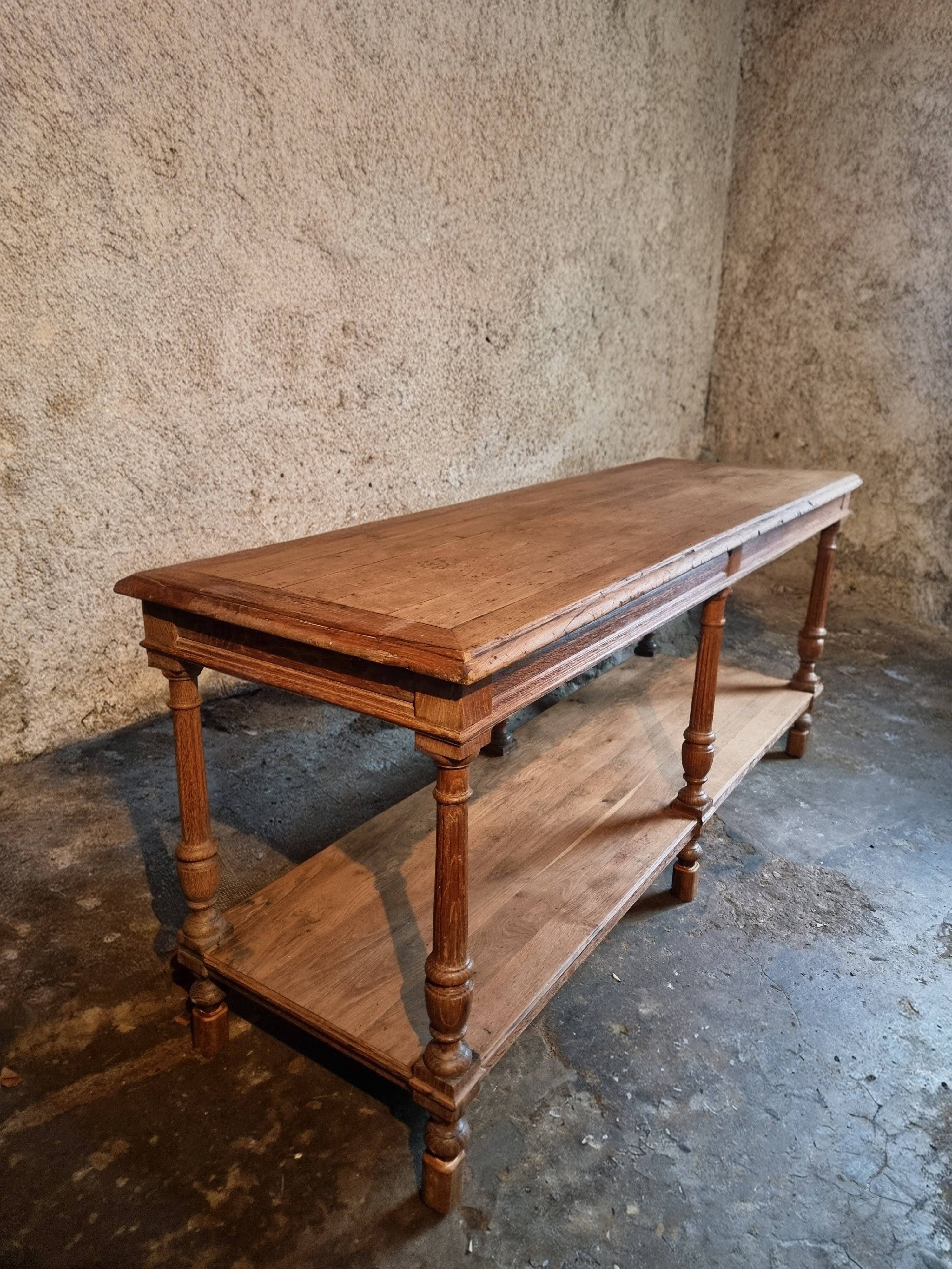 French 19th-century oak draper's table – Antique kitchen island console