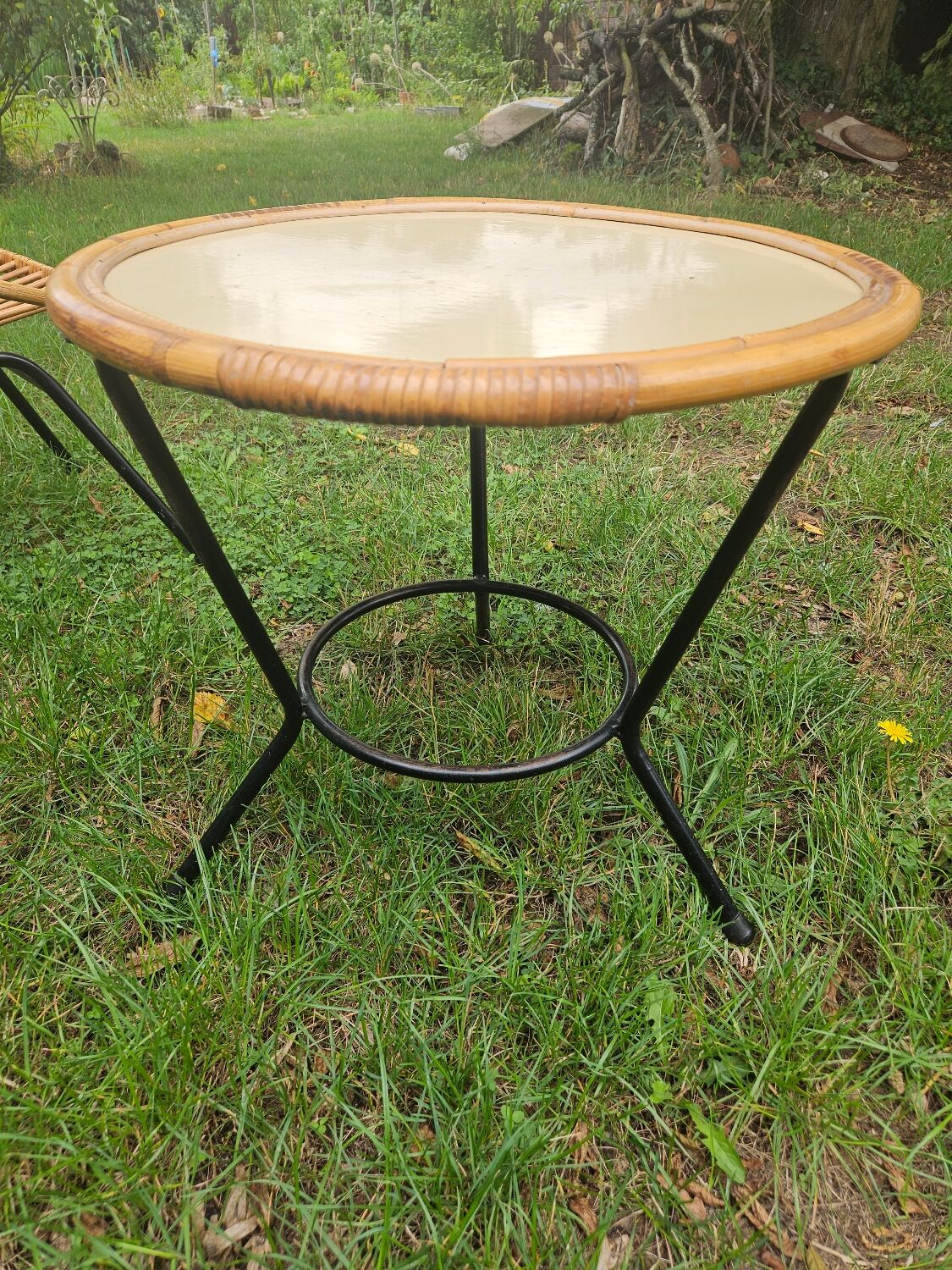 Vintage rattan armchair and coffee table attributed to Rohe Noordwolde