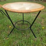 Vintage rattan armchair and coffee table attributed to Rohe Noordwolde