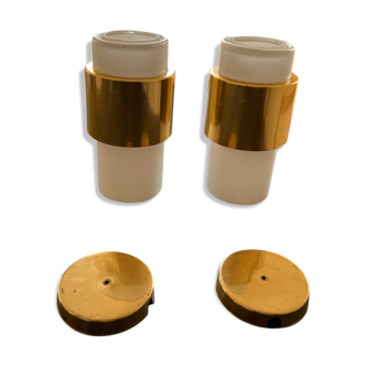 Pair of Brass & Opaline wall lamps