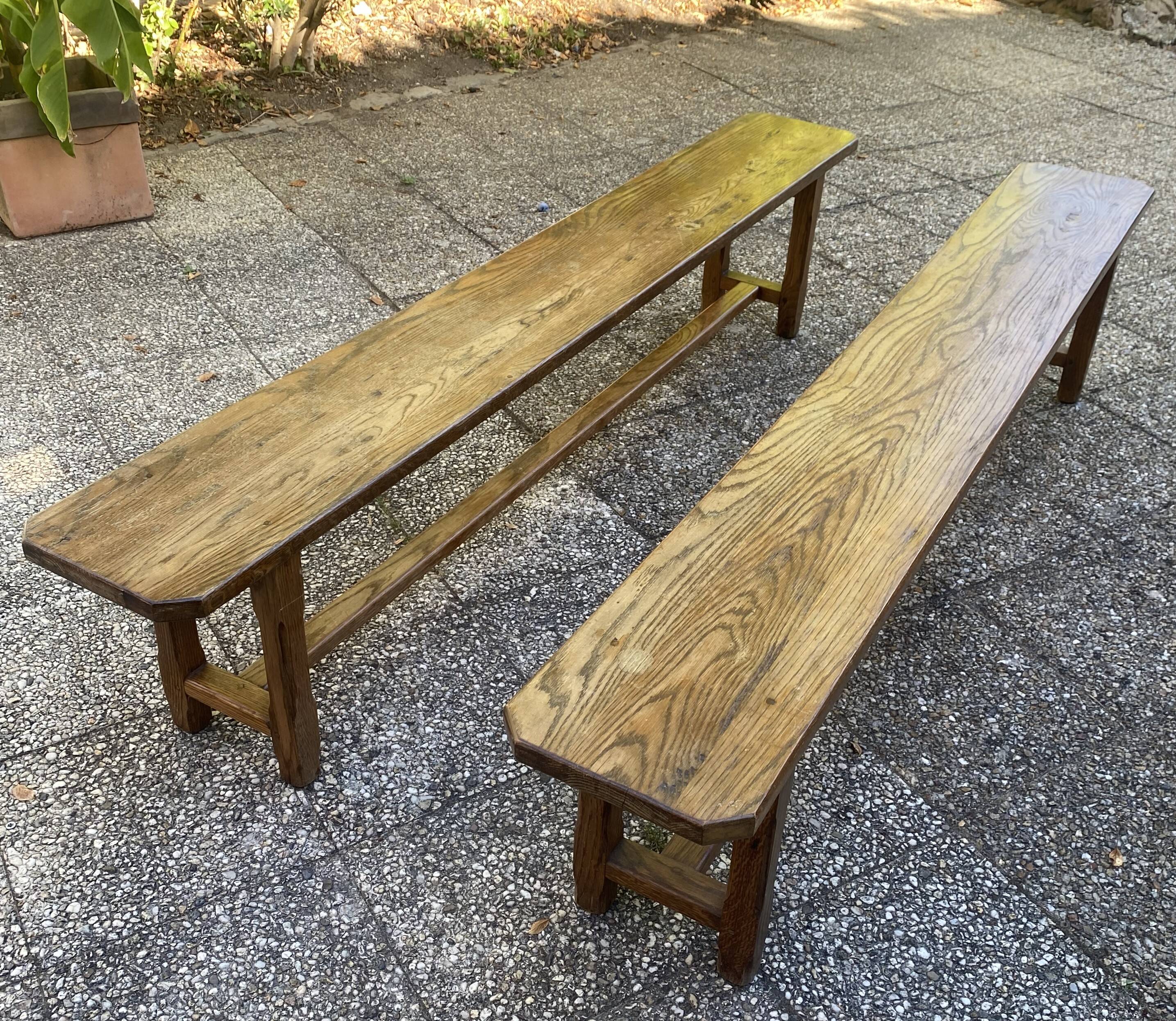 Solid oak farmhouse bench 220cm for rustic farmhouse table 1950