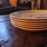 6 stoneware dinner plates with floral decoration — 1970s