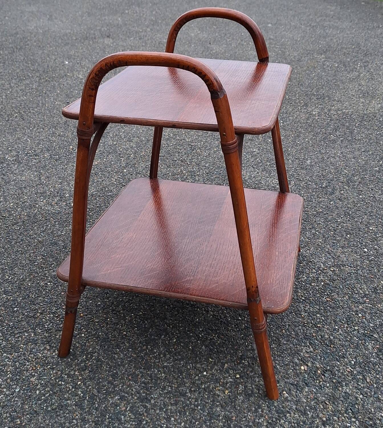 Vintage wood and bamboo side table