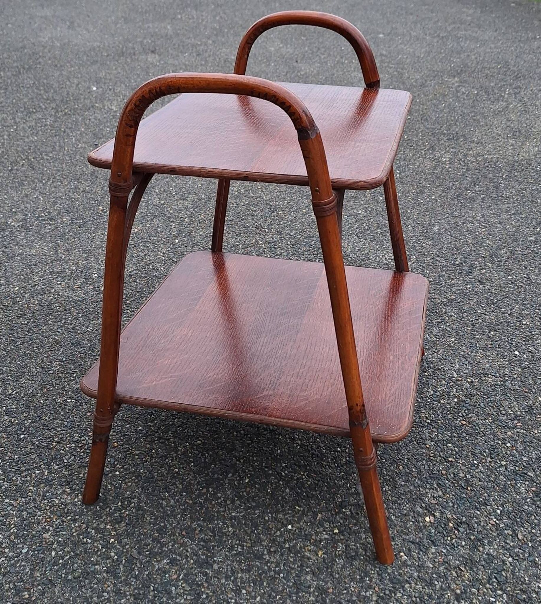 Table d'appoint en bois et bambou vintage
