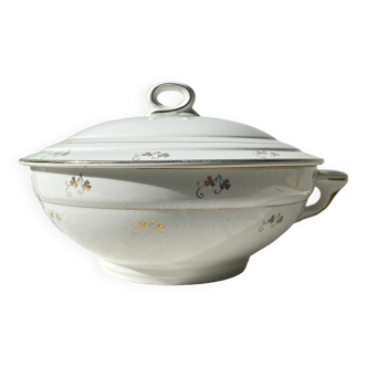 Vintage golden white porcelain soup tureen L' Amandinoise